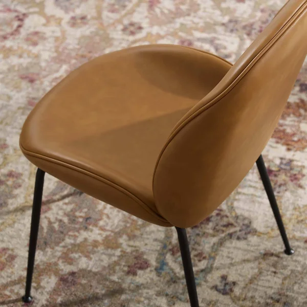 Modway Scoop Black Powder Coated Steel Leg Vegan Leather Dining Chairs - Set of 2 - Tan