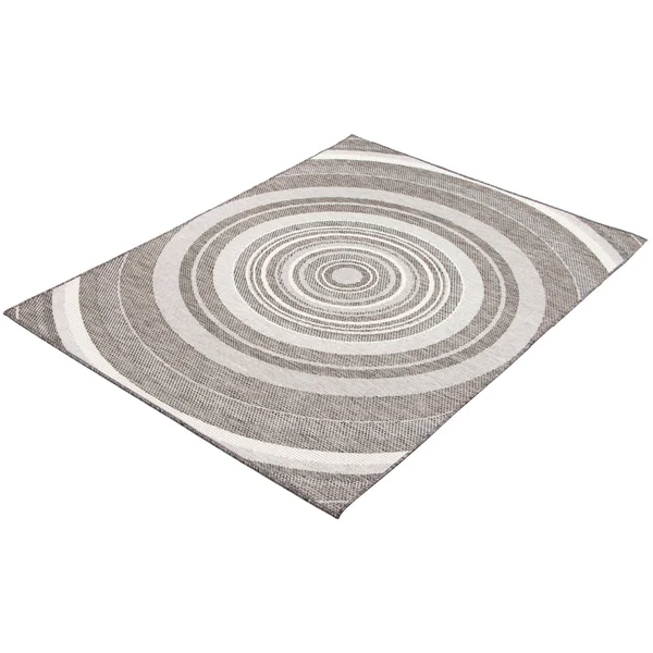 5.25' x 7.25' Gray and Ivory Ripple Abstract Rectangular Outdoor Area Throw Rug