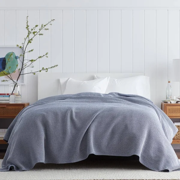 The Company Store Ellington Navy Cotton King Woven Blanket - Blue