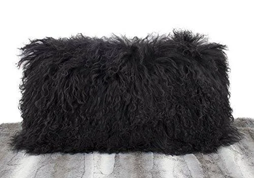 Fennco Styles Geniune Mongolian Lamb Fur Throw Pillow (Eggplant - 20x22x20x22 Pillow)