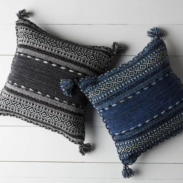 20x22 Carbon Black and Gunmetal Gray Woven Throw Pillow - Down Filler