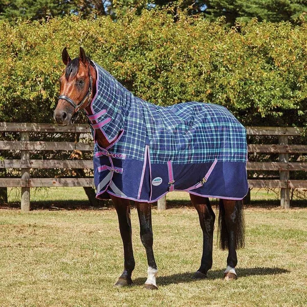 Weatherbeeta ComFiTec Plus Dynamic Combo Neck Medium - Navy/Light Blue/Purple Plaid, 4&0