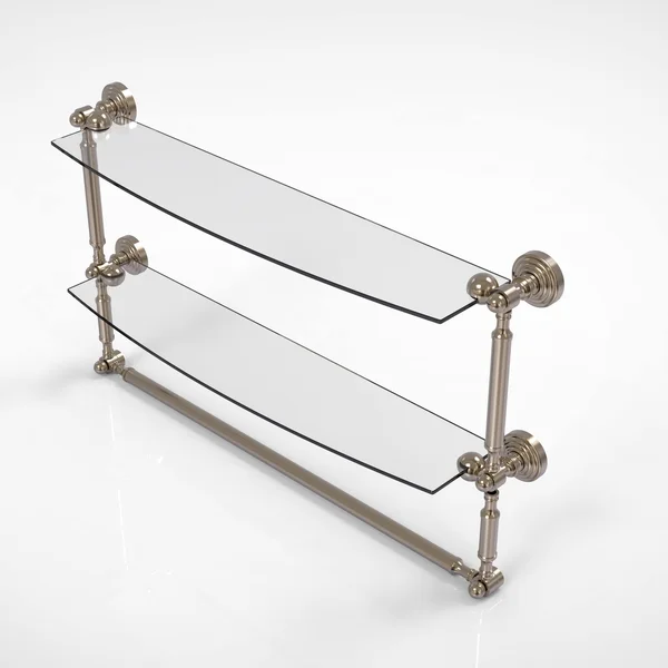 Allied Brass Waverly Place Collection Two Tiered Glass Shelf with Integrated Towel Bar - Antique Pewter - 24 inch