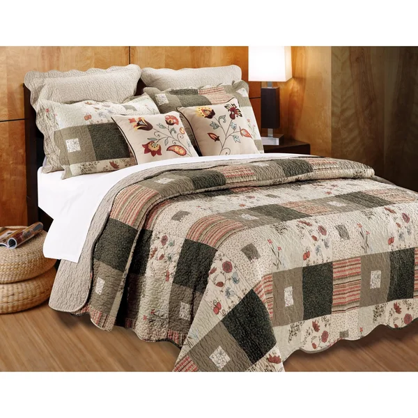 Greenland Home Fashions Sedona Cotton 4-Piece Quilt Set - Brown, Twin