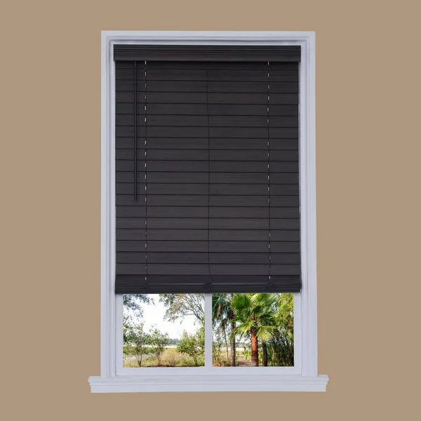 Allen + Roth 2.5-in Slat Width 35-in x 72-in Cordless Walnut Faux Wood Room Darkening Horizontal Blinds in Brown, DFHSD3672-35