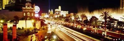 Panoramic Images Canvas Art Prints - Buildings in A City Lit Up at Night, Las Vegas, Nevada, USA #2 ( places > North America