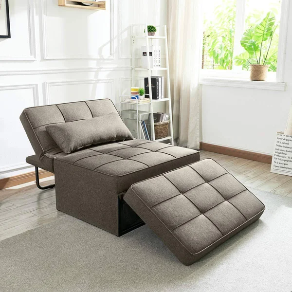 Vonanda Sofa Bed - Convertible Chair 4 in 1 Multi-Function Folding Ottoman Modern Breathable Linen Guest Bed with Adjustable Slee