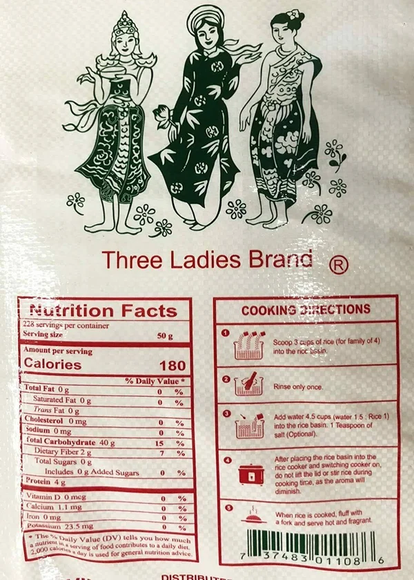 Three Ladies Jasmine Rice Extra Super Quality - 25 lbs