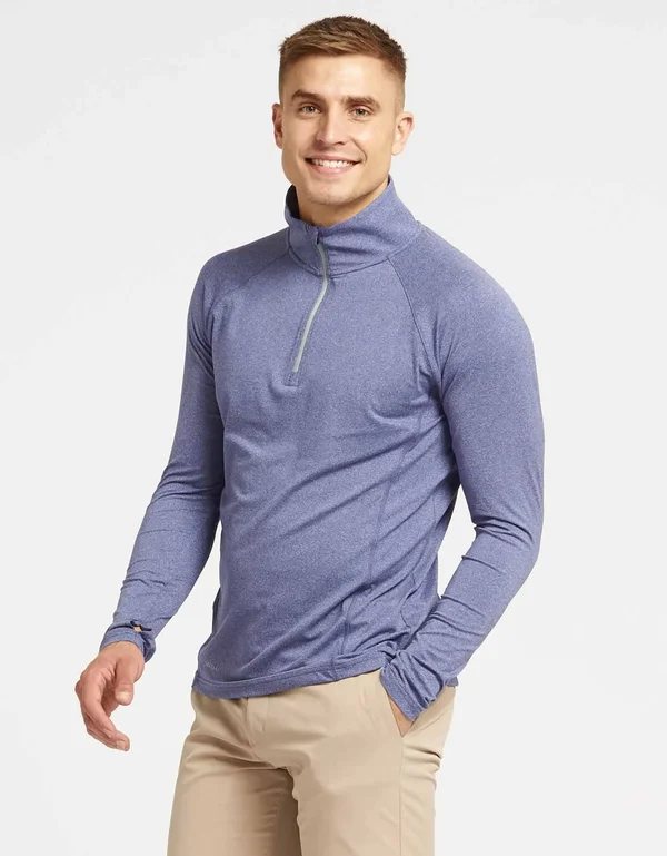 UPF 50+ Sun Protective Long Sleeve Quarter Zip Top for Men - Solbari Black