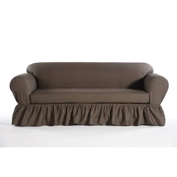 Classic Slipcovers Shabby Sofa Skirted Box Cushion Slipcover, White
