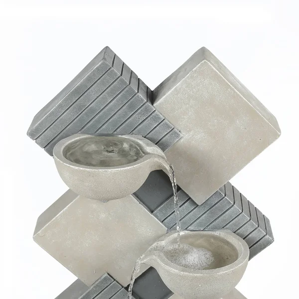 Luxen Home Cement Modern Tiered Pots Patio Fountain