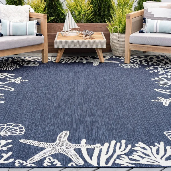 Alise Rugs Exo Novelty Coastal Indoor/Outdoor Area Rug - 5&3&& x 7&3&& - Navy