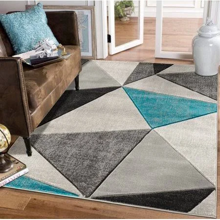 Modern Geometric Triangles Hand-Carved Soft Living Room Area Rug - Size: 9' x 12', Blue