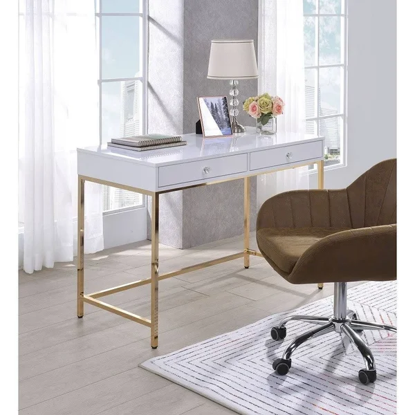 Moda Ottey Desk in White High Gloss & Gold