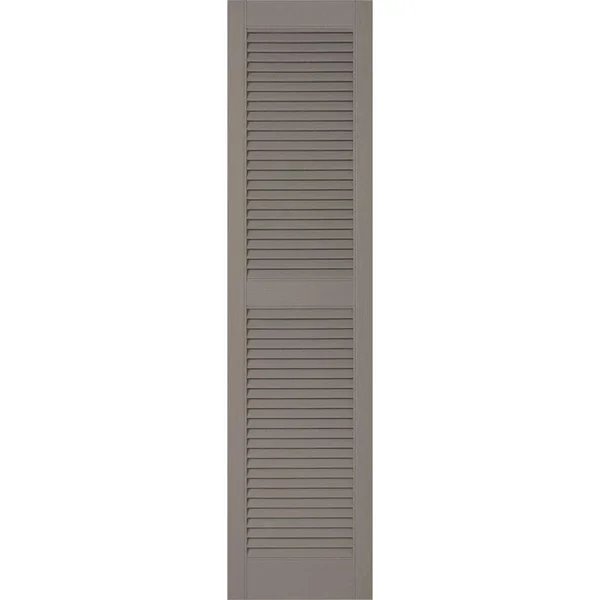 12 inchw x 28 inchh Lifetime Vinyl, Custom Straight Top Center Mullion, Open Louver Shutters, Clay