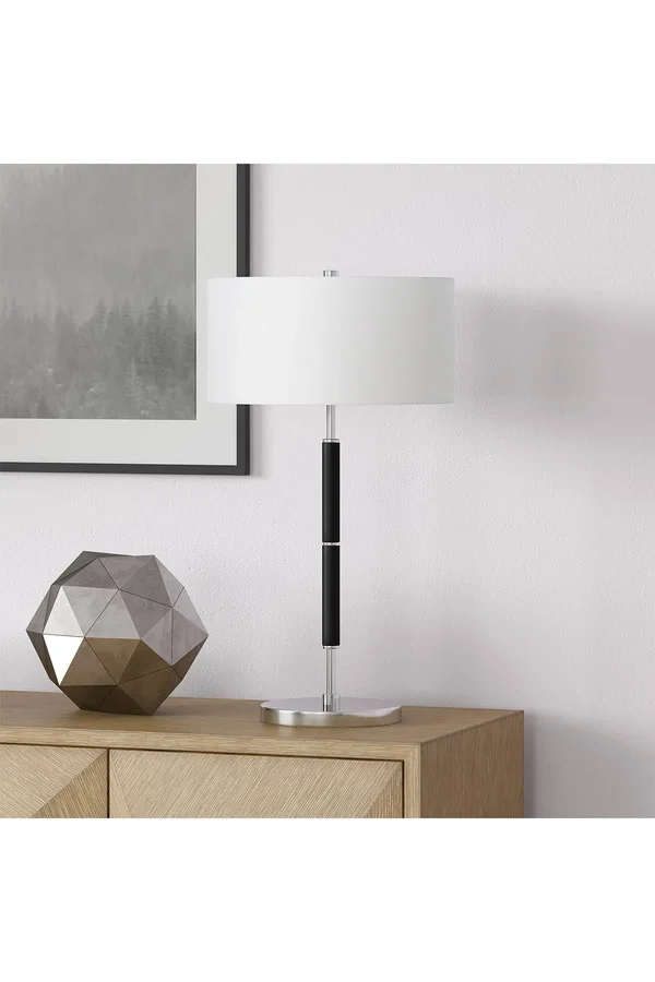 Simone Polished Nickel and Black Table Lamp, Silver