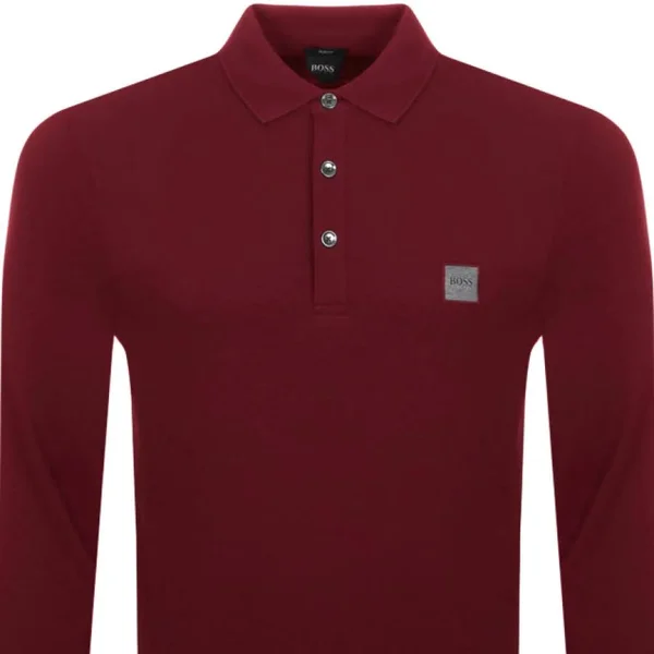 Boss Casual Men's Passerby Long Sleeve Polo Shirt - Dark Red - S