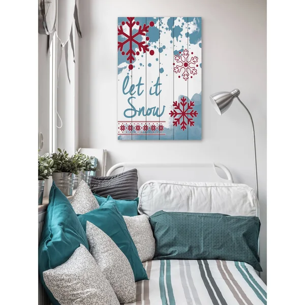 Let It Snow Painting Print on White Wood, Size: 24 inch x 16 inch