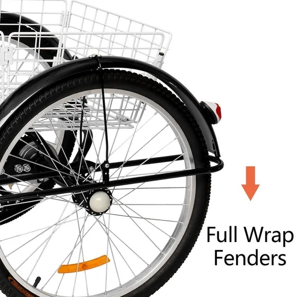 Adult Tricycle 26x22 Wheels - 7 Speed Men's Women's Bike - Black