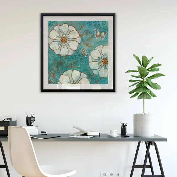 Blue Posies II -Framed Giclee Print - 28x28