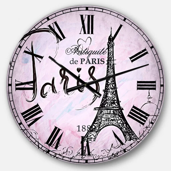 Designart 'Illustration with Paris Eiffel Tower' Vintage Oversized Wall Clock - 23 in. Wide x 23 in. High