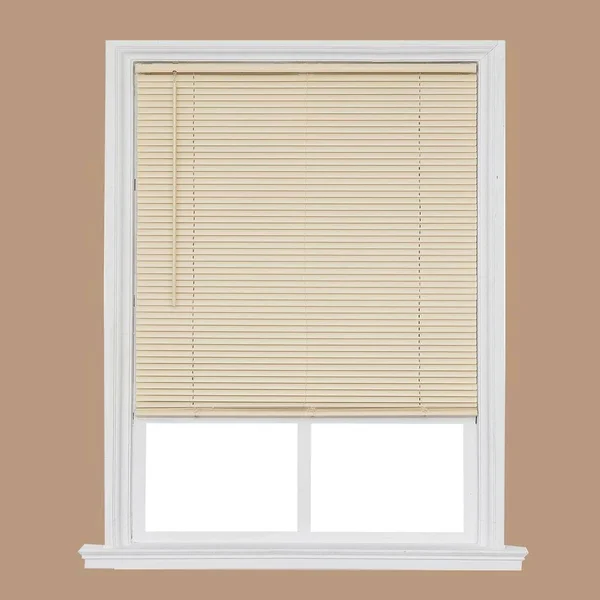 Project Source 1-in Slat Width 23.25-in x 64-in Cordless Ivory Vinyl Room Darkening Mini Blinds in Off-White - CCDDX2464-23.25