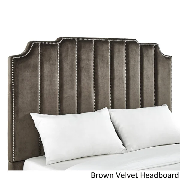Chareau Velvet Upholstered Nailhead Headboard by Inspire Q Bold - Grey Velvet - Queen