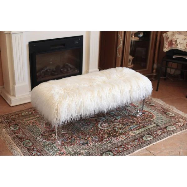 Best Quality Furniture Faux Fur Bench - White