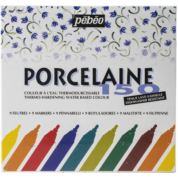 Pebeo Porcelaine 150 - Assorted China Paint Bullet Tip Markers, 9-Pack