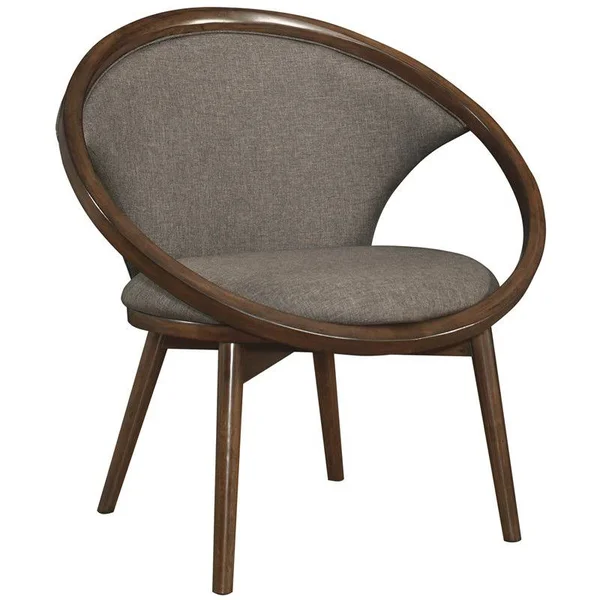 Pemberly Row Fabric Upholstered Accent Chair in Chocolate and Walnut