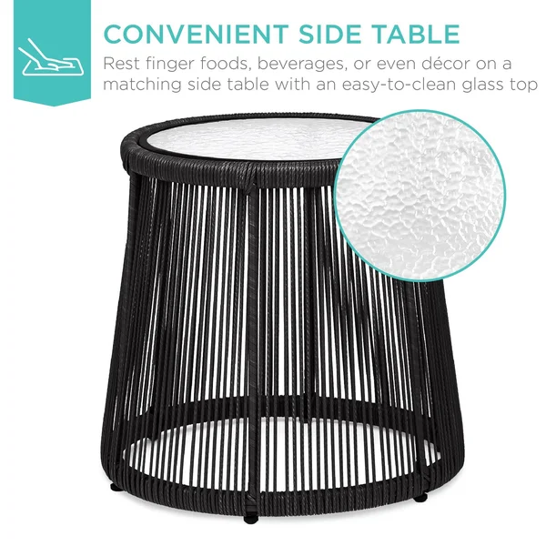 Best Choice Products 3-Piece Patio Conversation Bistro Set - Outdoor Wicker w/ 2 Chairs, Cushions, Side Table - Black