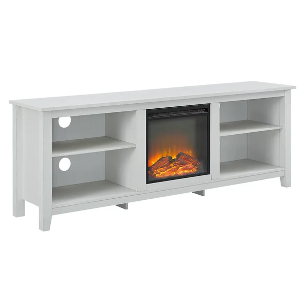 Ackerman Modern Open Storage with Electric Fireplace TV Stand for TVs Up to 80x22 Brushed White - Saracina Home