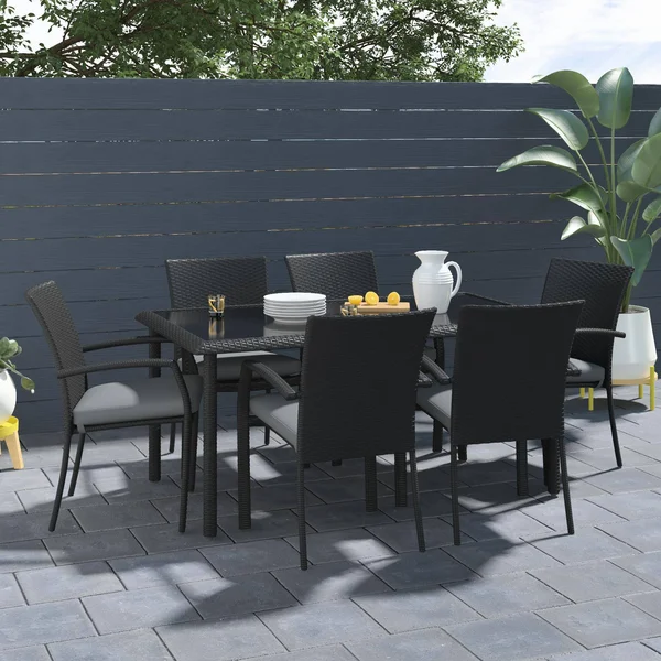Outdoor Stacking Dining Chair - 6-Pack, N/A, Black