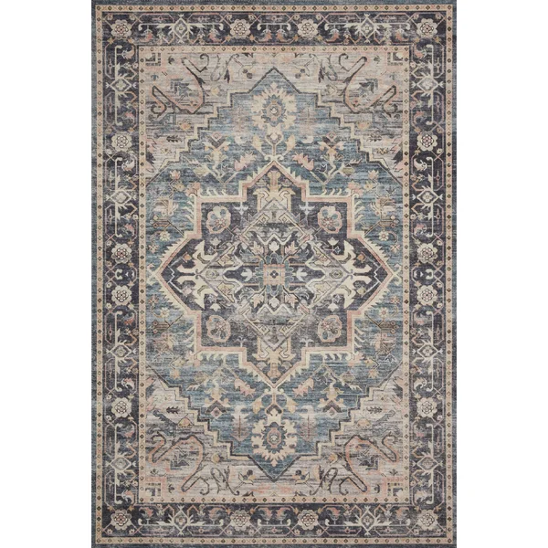 Alexander Home Venetian Printed Medallion Distressed Area Rug - 3&6x22 x 5&6x22 - Navy/Multi