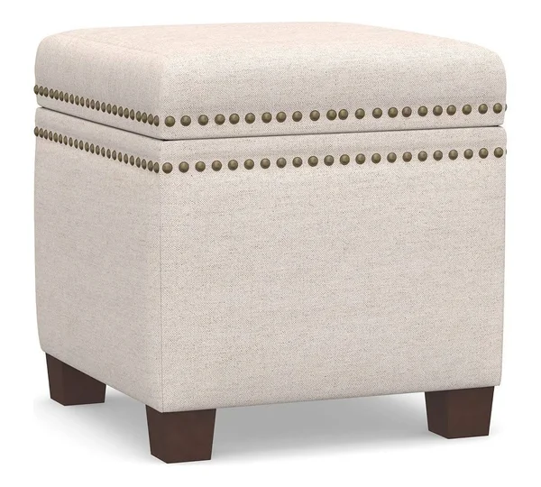Tamsen Upholstered Cube Storage Ottoman - Performance Slub Cotton Metal Gray - metal-gray - Furniture - Ottomans & Benches