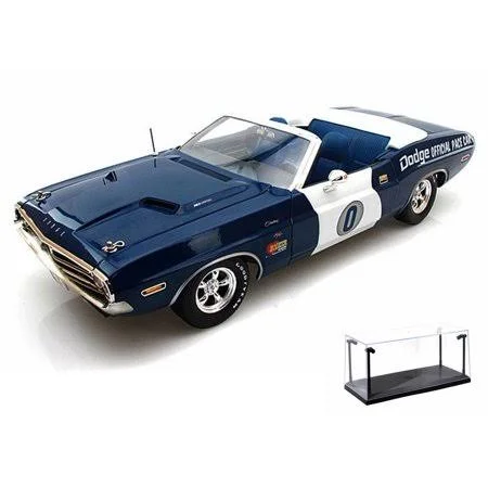 Diecast Car & LED Display Case Package - 1971 Dodge Challenger Convertible California Ontario Motor Speedway Pace Car - Blue