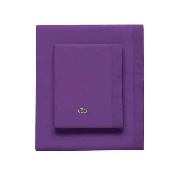Lacoste 100% Cotton Percale Sheet Set - Solid, Plum, Full