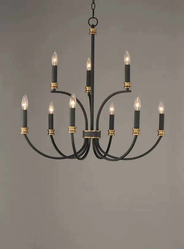 Maxim Charlton 9-Light Chandelier - Black - Antique Brass - 11377BKAB