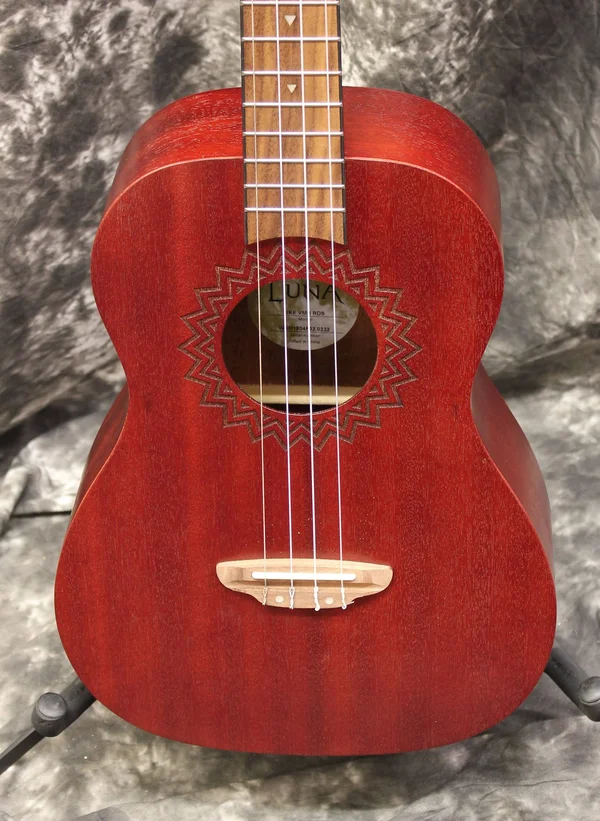 Luna Uke Vintage Mahogany Ukulele, Baritone - Red Satin