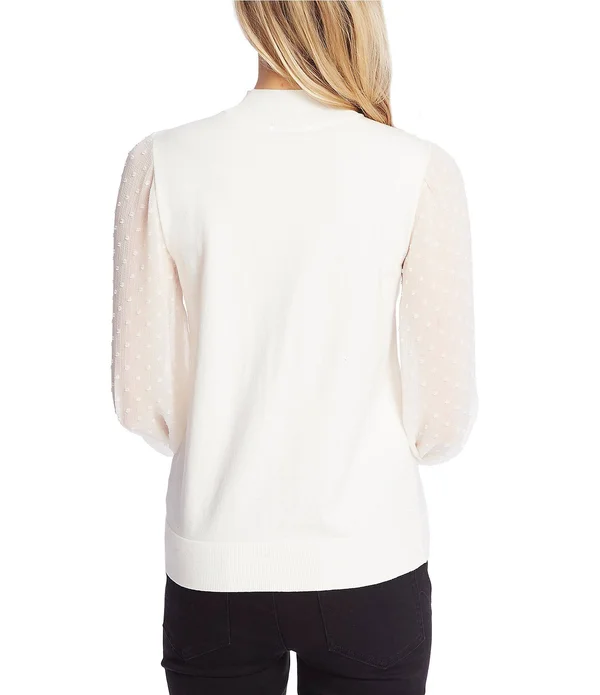 Cece Mockneck Contrast Sleeve Sweater - Rich Black