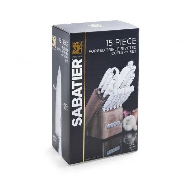 Sabatier Forged Triple Riveted Knife Block Set - 15-Piece, White