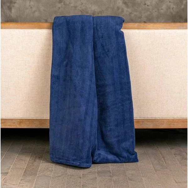 Safe and Warm Plush Triple Rib Low Voltage Heated Electric Blanket - Size: Twin, Blue