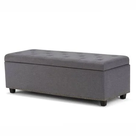 Brooklyn + Max Gilbert 48 inch Traditional Storage Ottoman in Slate Grey Linen Look Fabric - Gray