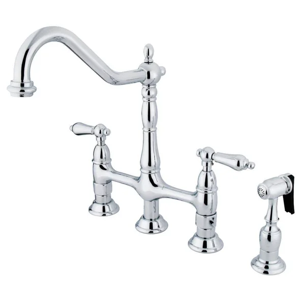 Kingston Brass KS1270ALBS Heritage Bridge Kitchen Faucet with Brass Sprayer - Matte Black