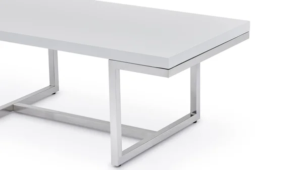Zuri Modern Straz Coffee Table - White Lacquer with Polished Stainless Steel Base