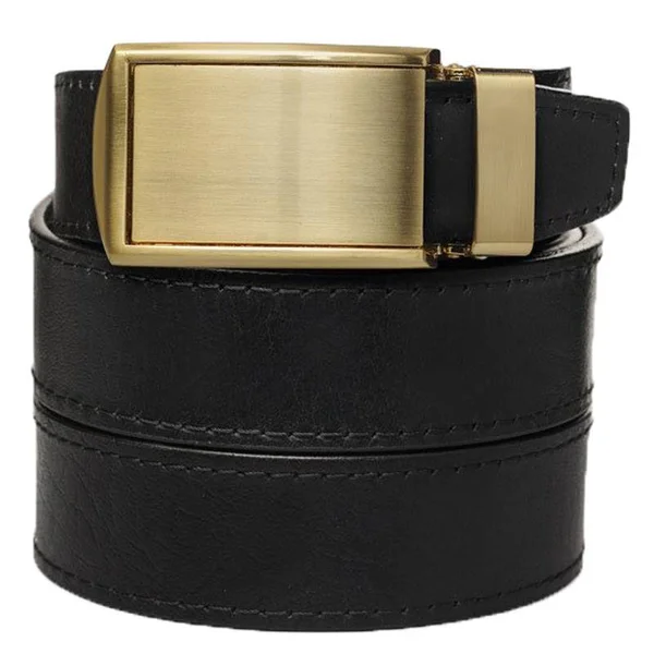 SlideBelts Black Top Grain Leather Brushed Gold Buckle Ratchet Belt - Size: Small