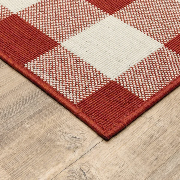 1&10x22x2&10x22 Madeline Plaid Check Rug Red/Ivory - Captiv8e Designs