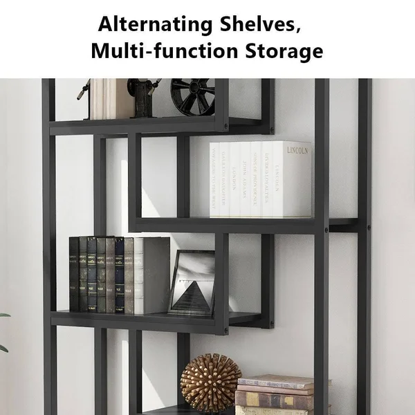 6-Tier Bookshelf - Modern Etagere Bookcase, Storage and Display Shelves - Brown