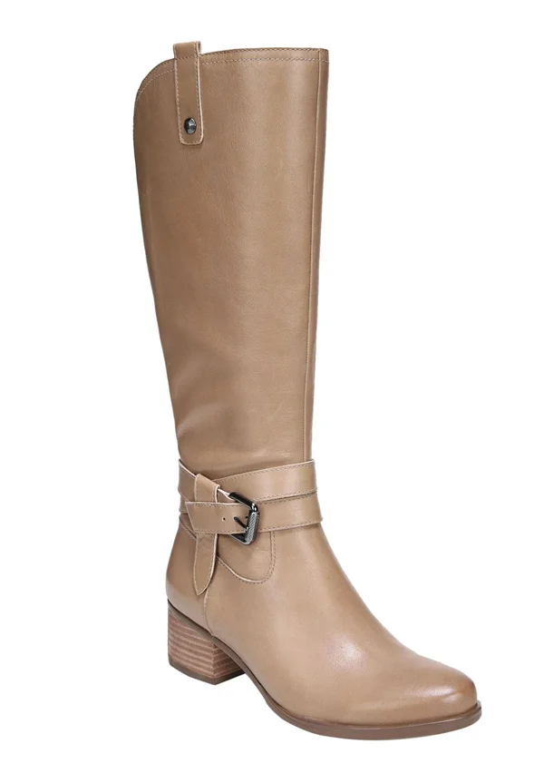 Naturalizer Dev Womens Wide Calf Leather Riding Boots - Oatmeal Leather