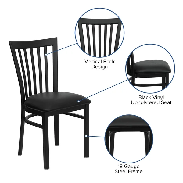 Flash Furniture Hercules School House Back Metal Dining Chair - Black Vinyl